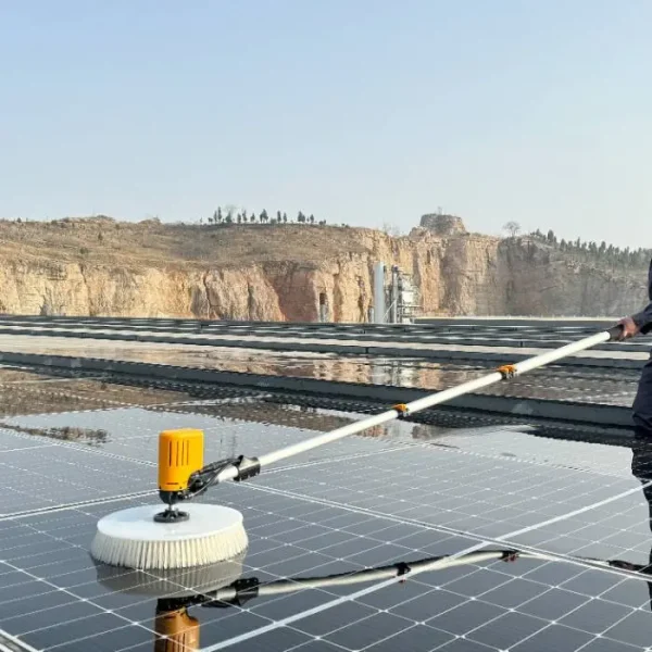 Solar Panel Cleaning Kit right view on solar panels with single rotating brush